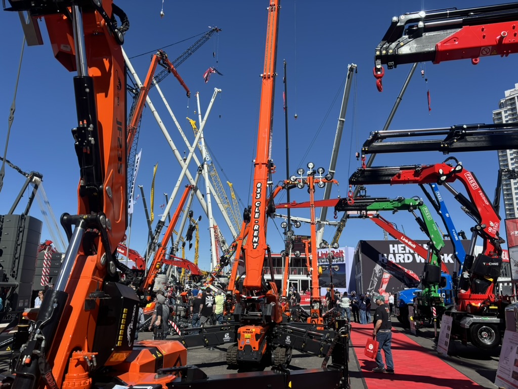 Jekko spider cranes including a branded 833 CLE-RENT unit on the CONEXPO 2026 show floor