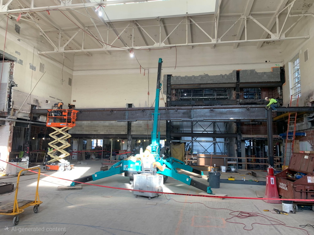 Jekko mini crane set up inside a historic building interior during renovation