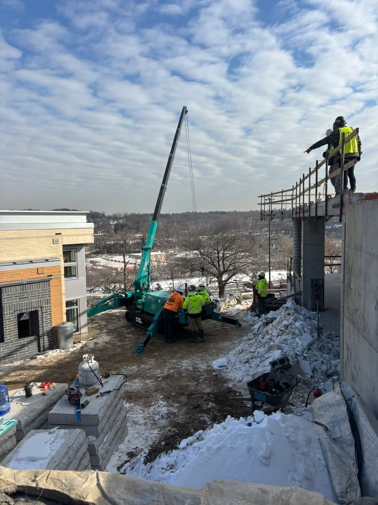 Maeda MC305 mini crane on a customer jobsite, photo 2 of 3